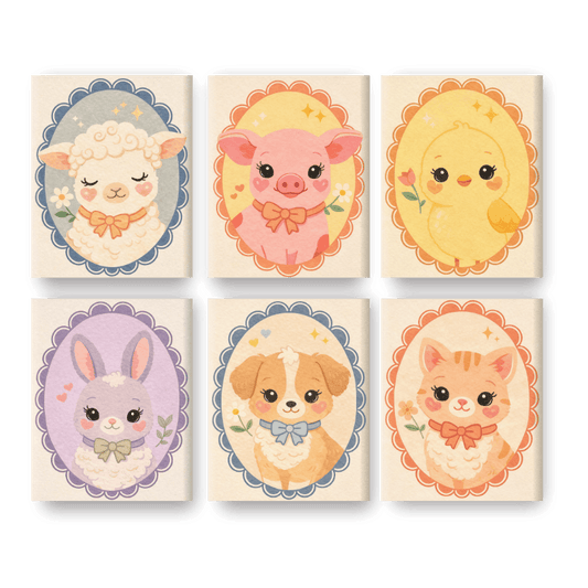 6 Mini Paintings - Cute Animals Set- Paint by Numbers