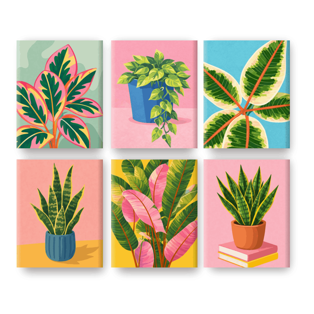 6 Mini Paintings - Beautiful Plants Set- Paint by Numbers