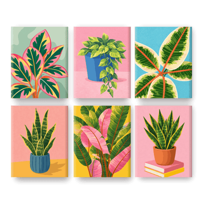 6 Mini Paintings - Beautiful Plants Set- Paint by Numbers