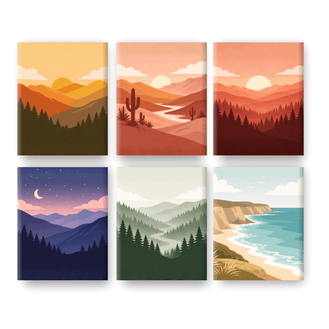 6 Mini Paintings - Gorgeous Landscapes Set- Paint by Numbers