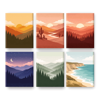 6 Mini Paintings - Gorgeous Landscapes Set- Paint by Numbers