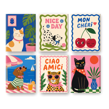 6 Mini Paintings - Chic Cats & Dogs Set- Paint by Numbers