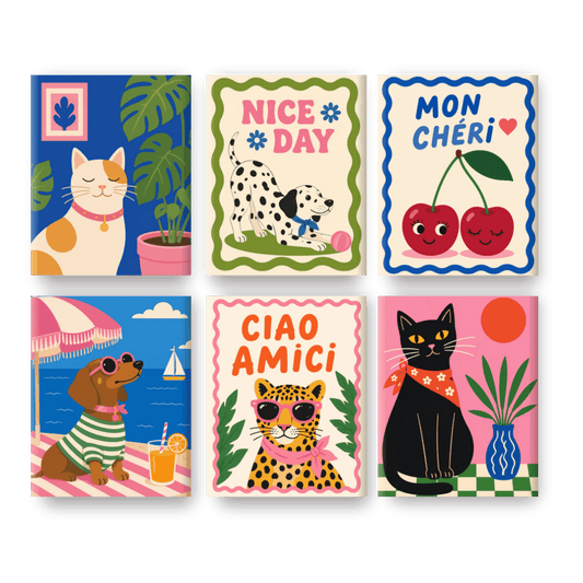 6 Mini Paintings - Chic Cats & Dogs Set- Paint by Numbers