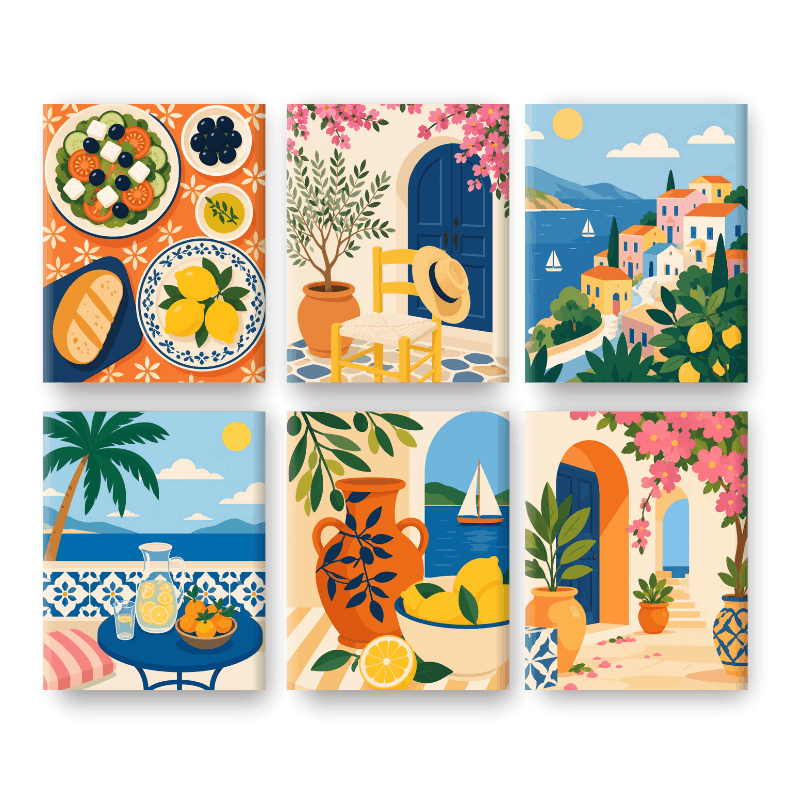 6 Mini-tableaux - Set Portes Ensoleillées - Peinture à numéros