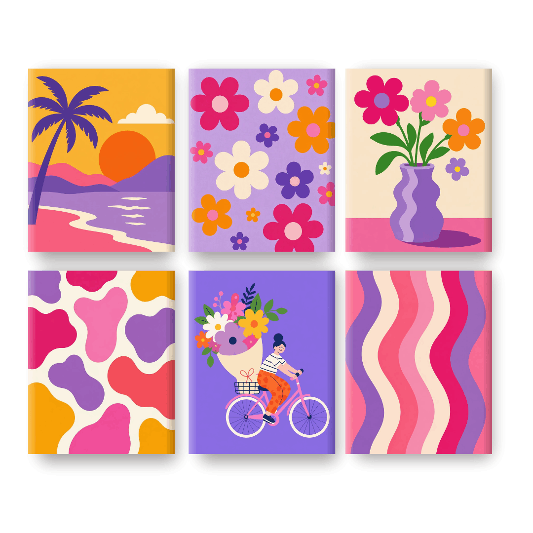 6 Mini Paintings - Flower Power Set- Paint by Numbers