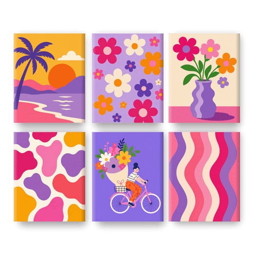 6 Mini Paintings - Flower Power Set- Paint by Numbers