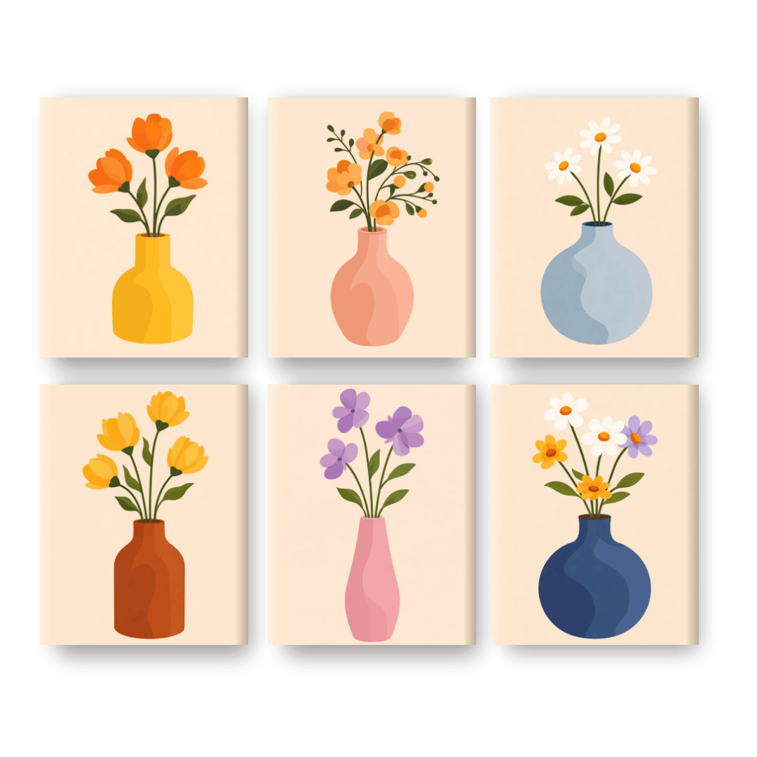 6 Mini Paintings - Flowers & Vases Set- Paint by Numbers