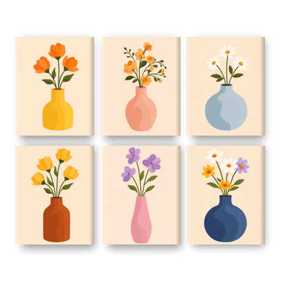 6 Mini Paintings - Flowers & Vases Set- Paint by Numbers