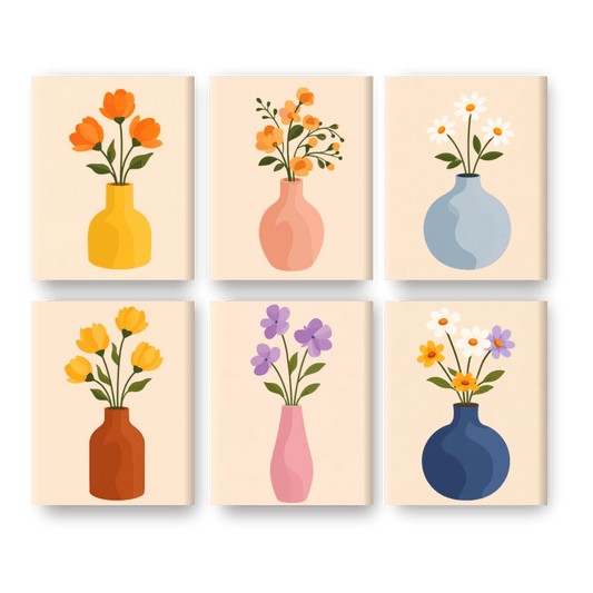 6 Mini Paintings - Flowers & Vases Set- Paint by Numbers