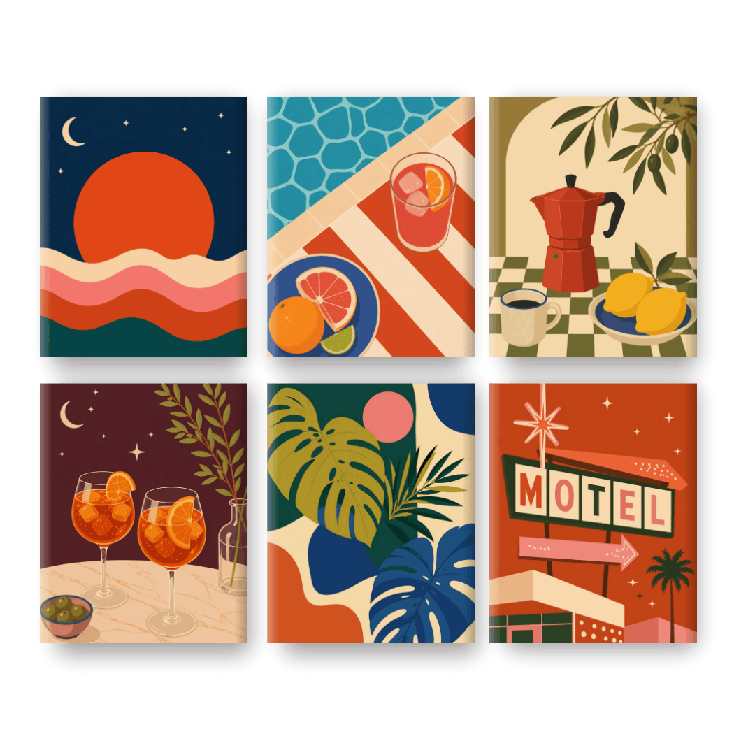 6 Mini Paintings - Evening Glow Set- Paint by Numbers