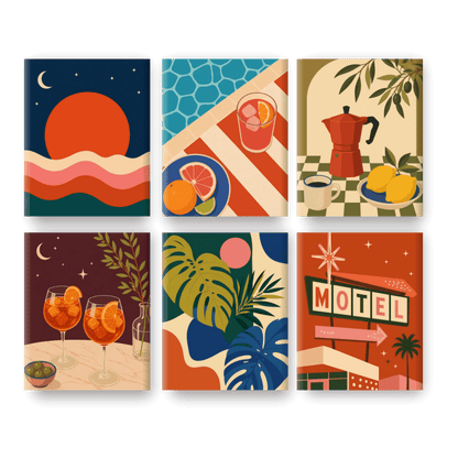 6 Mini Paintings - Evening Glow Set- Paint by Numbers