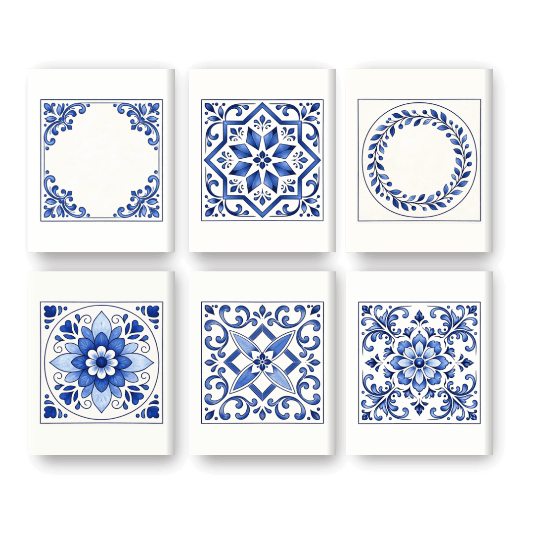 6 Mini Paintings - Delft Blue Tiles Set- Paint by Numbers