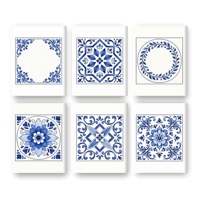 6 Mini Paintings - Delft Blue Tiles Set- Paint by Numbers