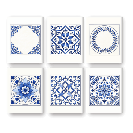 6 Mini Paintings - Delft Blue Tiles Set- Paint by Numbers