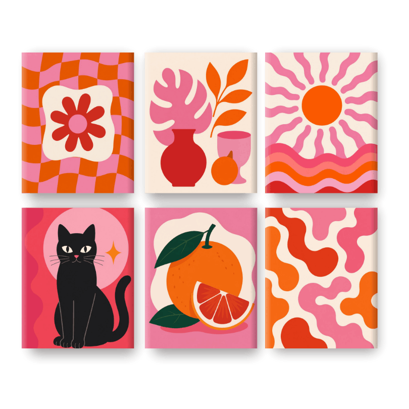 6 Mini Paintings - Retro Glow Set- Paint by Numbers