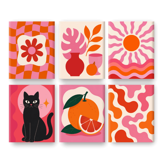 6 Mini Paintings - Retro Glow Set- Paint by Numbers