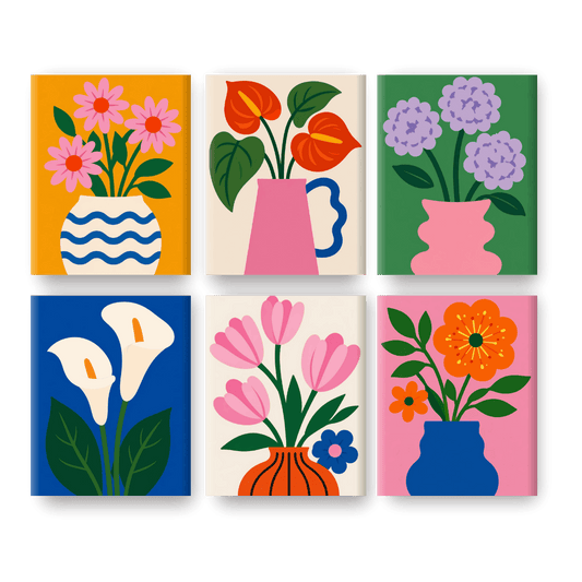6 Mini Paintings - Modern Bloom Vases Set- Paint by Numbers