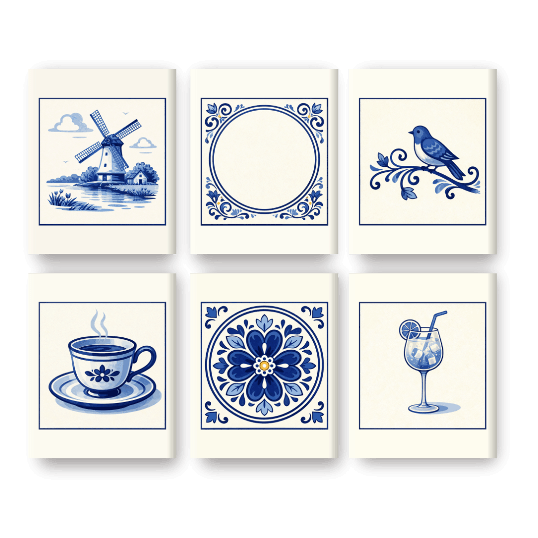 6 Mini Paintings - Gorgeous Delft Blue Set- Paint by Numbers