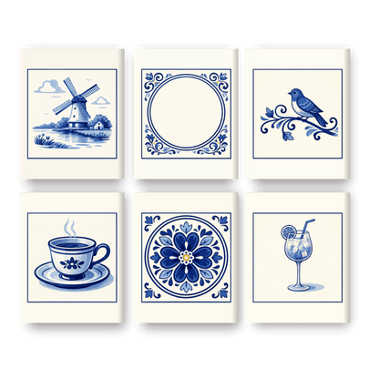 6 Mini Paintings - Gorgeous Delft Blue Set- Paint by Numbers