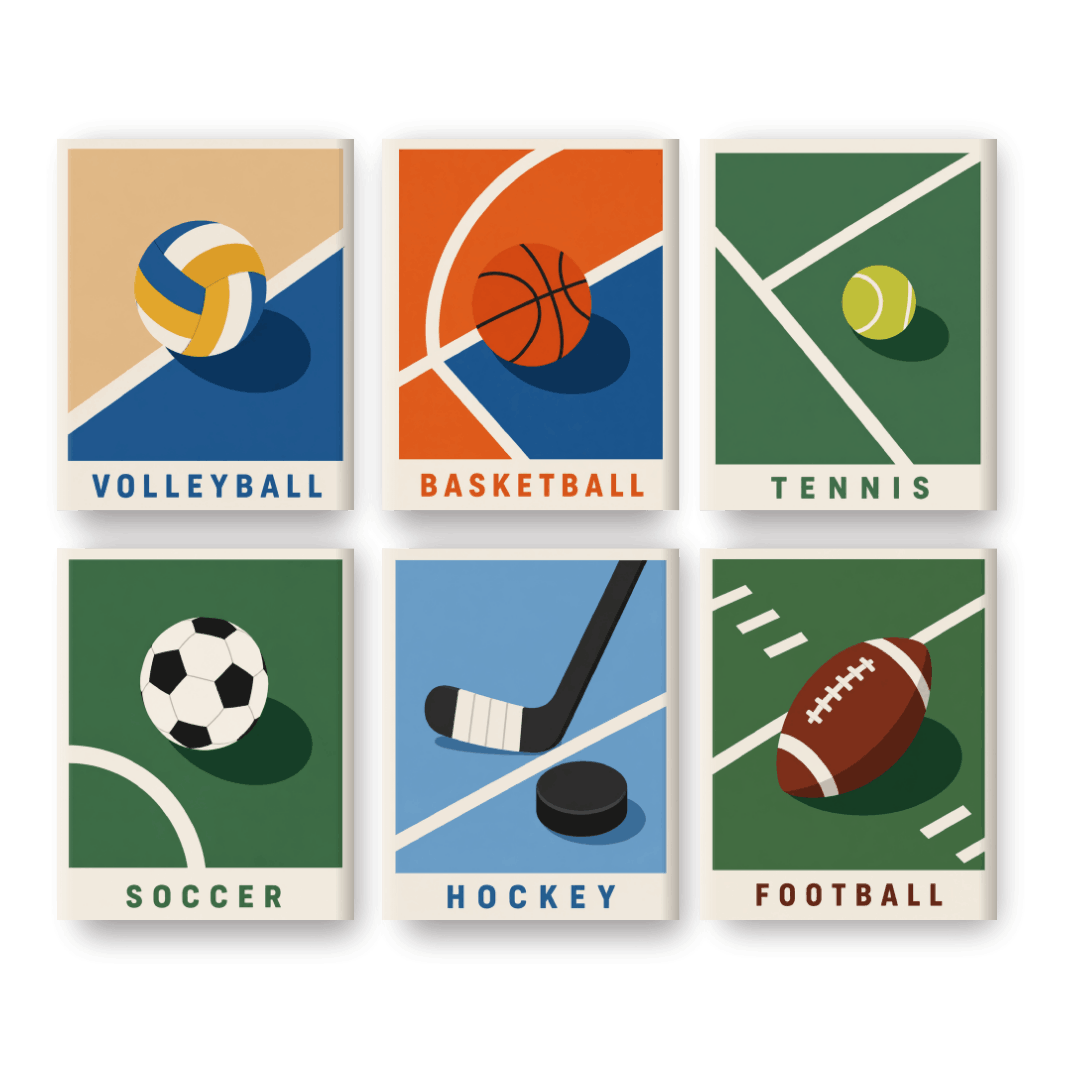 6 Mini Paintings - Sport Posters Set- Paint by Numbers