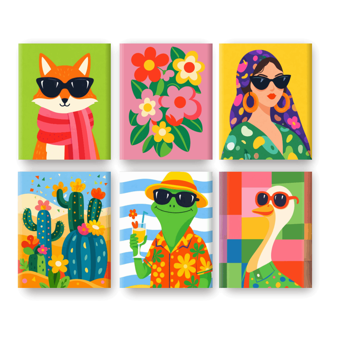 6 Mini Paintings - Colorful Friends Set- Paint by Numbers