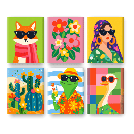 6 Mini Paintings - Colorful Friends Set- Paint by Numbers