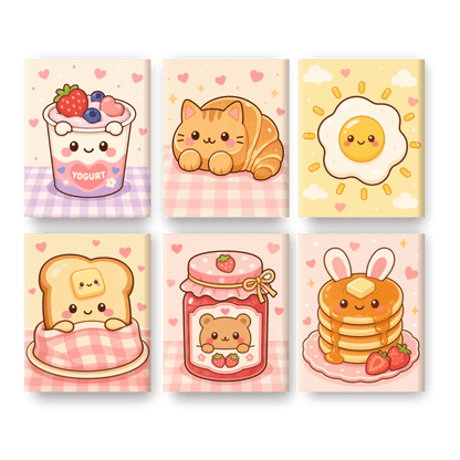 6 Mini Paintings - Kawaii Sweets Set- Paint by Numbers