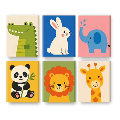 6 Mini Paintings - Cute Safari Pals Set- Paint by Numbers