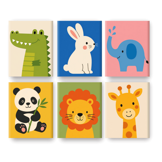 6 Mini Paintings - Cute Safari Pals Set- Paint by Numbers