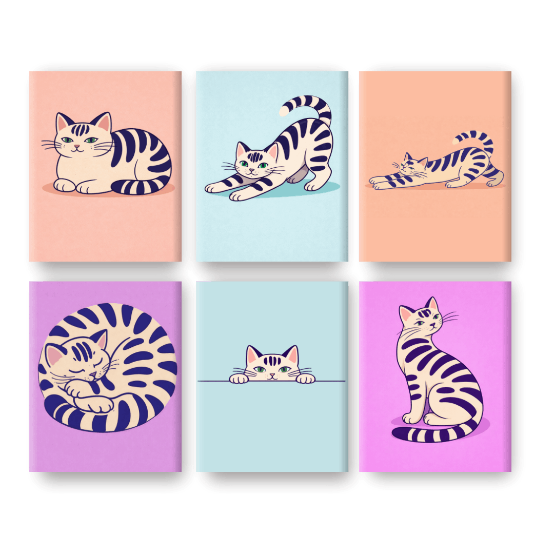 6 Mini Paintings - Playful Cats Set- Paint by Numbers