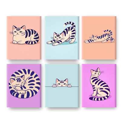 6 Mini Paintings - Playful Cats Set- Paint by Numbers