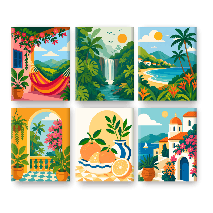 6 minicuadros - Set de Escapadas de Verano- Pintar por números