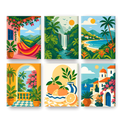 6 minicuadros - Set de Escapadas de Verano- Pintar por números