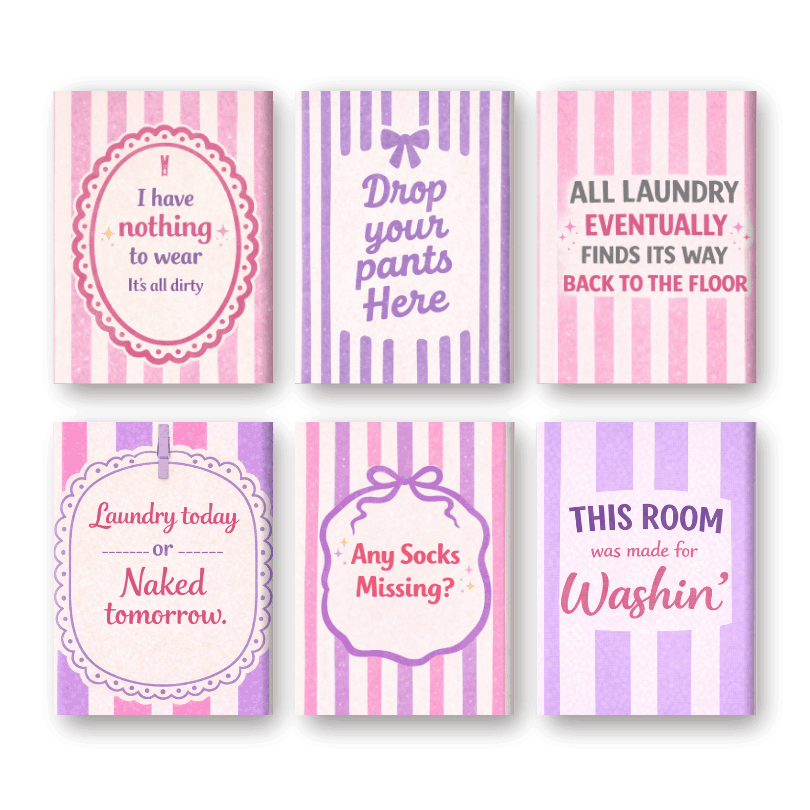 6 Mini Paintings - Laundry Room Quotes Set- Paint by Numbers