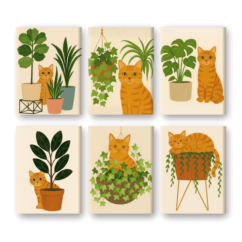 6 Mini Paintings - The Orange Cat Set