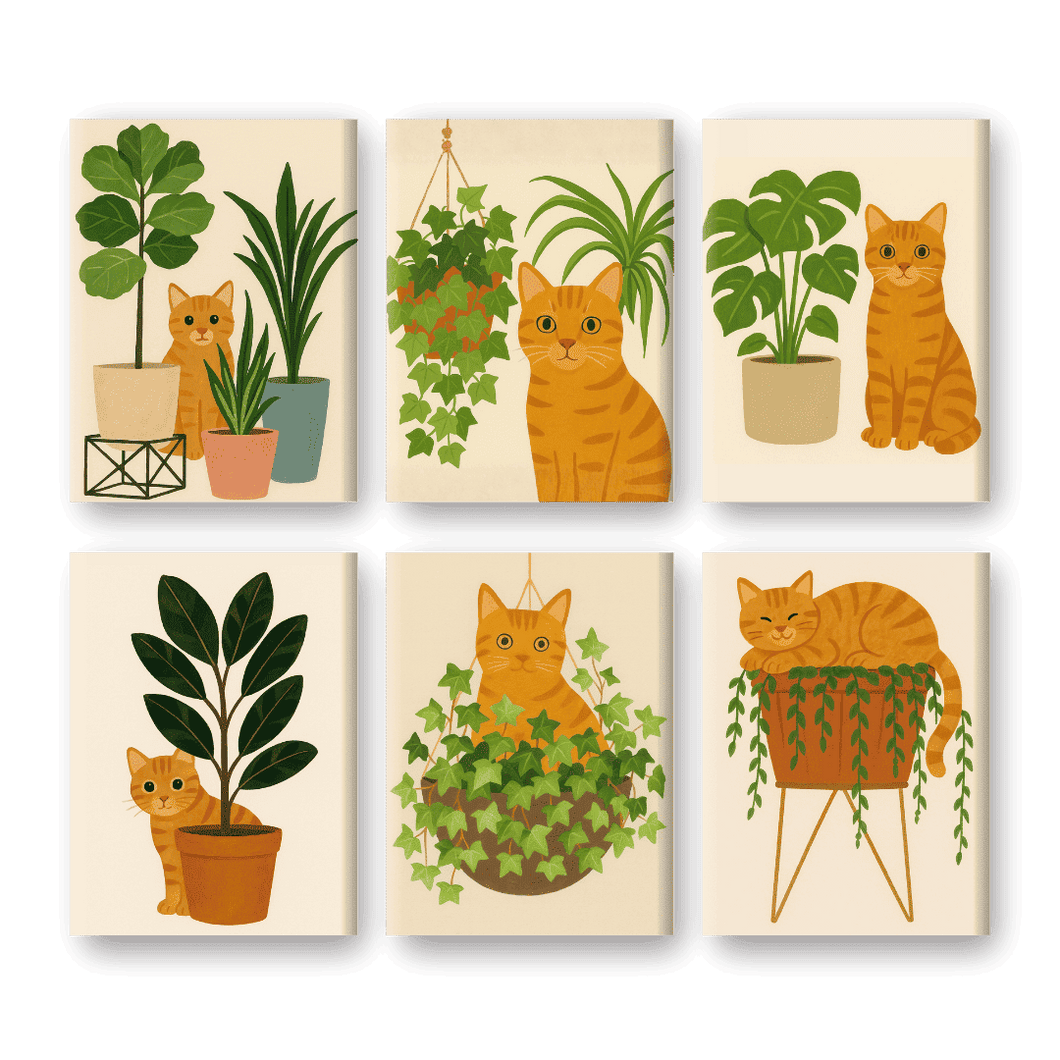 6 Mini Paintings   The Orange Cat Set