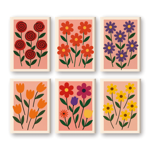 6 Mini Paintings - Aesthethic Flower Set