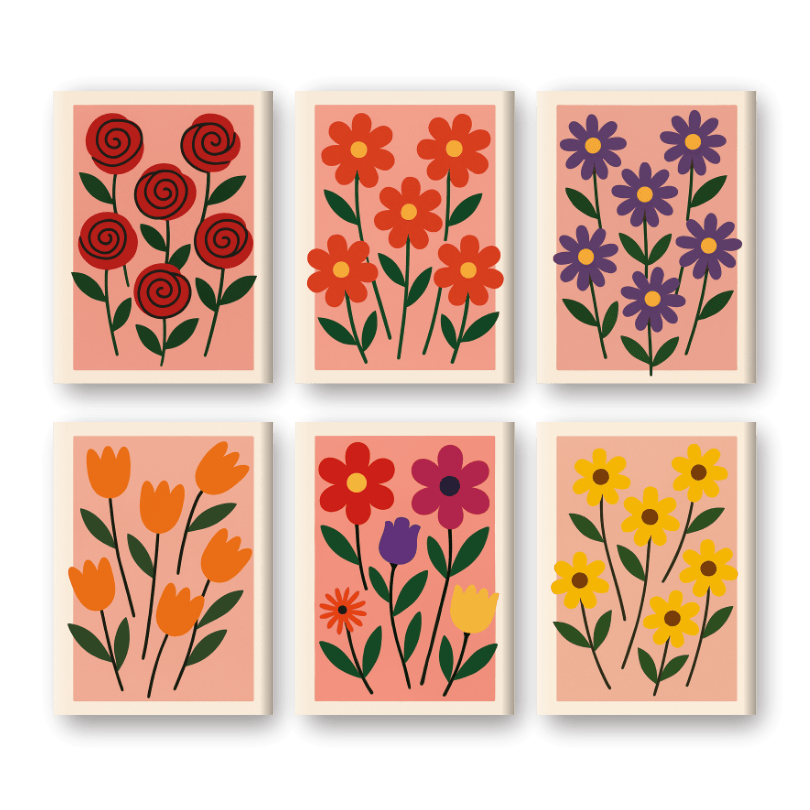 6 Mini Paintings   Aesthethic Flower Set