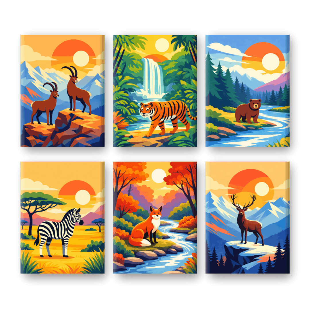 6 Mini Paintings - Animals & Landscapes Set- Paint by Numbers