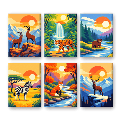 6 Mini Paintings - Animals & Landscapes Set- Paint by Numbers