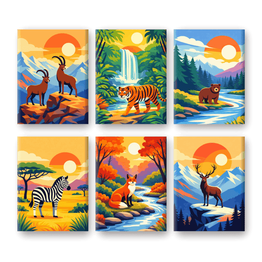 6 Mini Paintings - Animals & Landscapes Set- Paint by Numbers