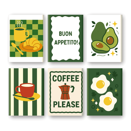 6 Mini Paintings - Avocado & Breakfast Set