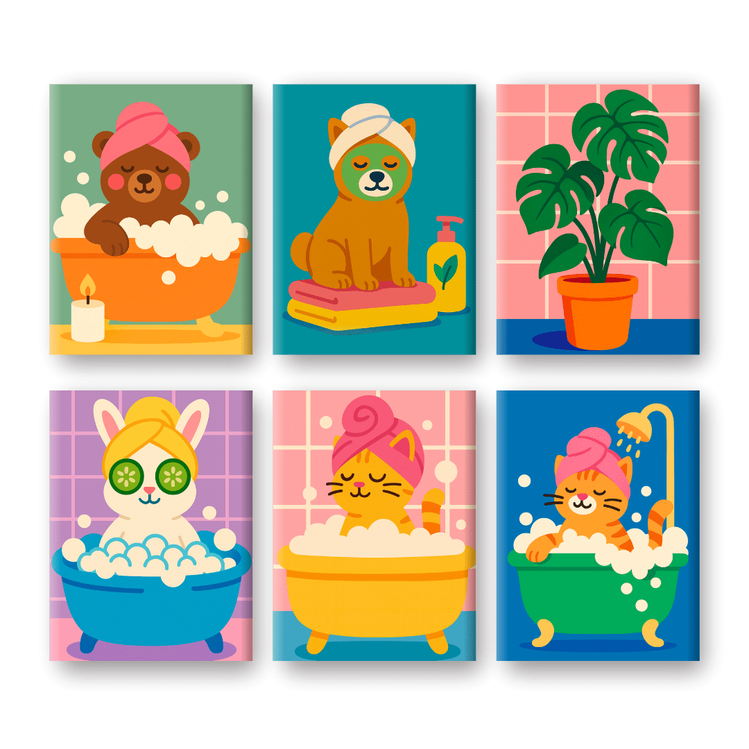 6 Mini Paintings | Bathroom Animals Set- Paint by Numbers