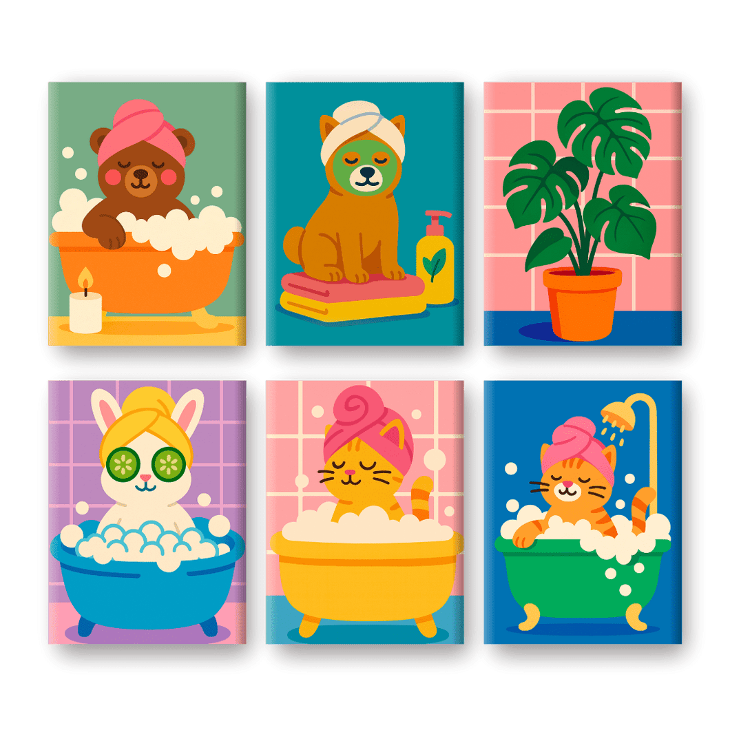6 Mini Paintings | Bathroom Animals Set Paint by numbers