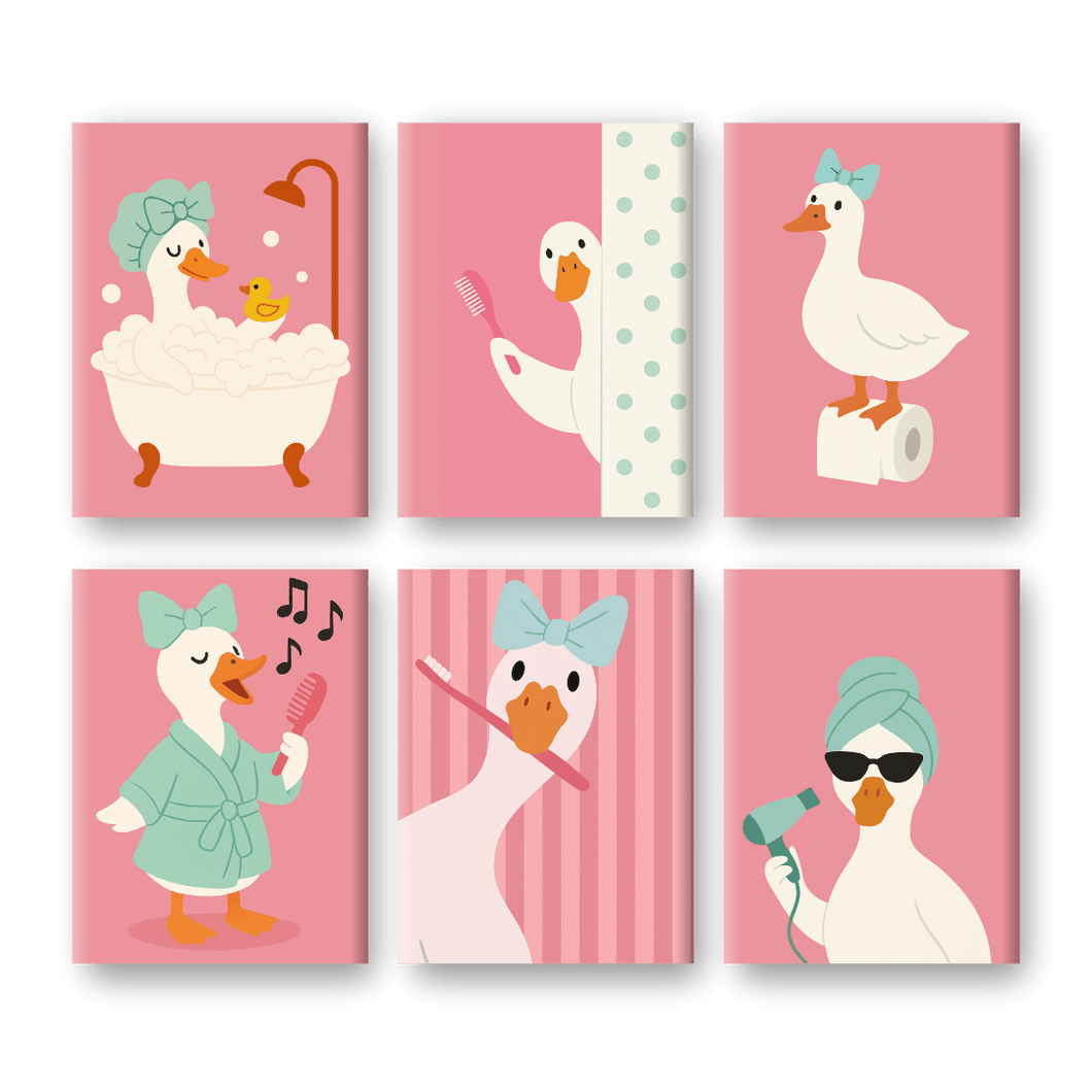 6 Mini Paintings   Bathroom Goose Set