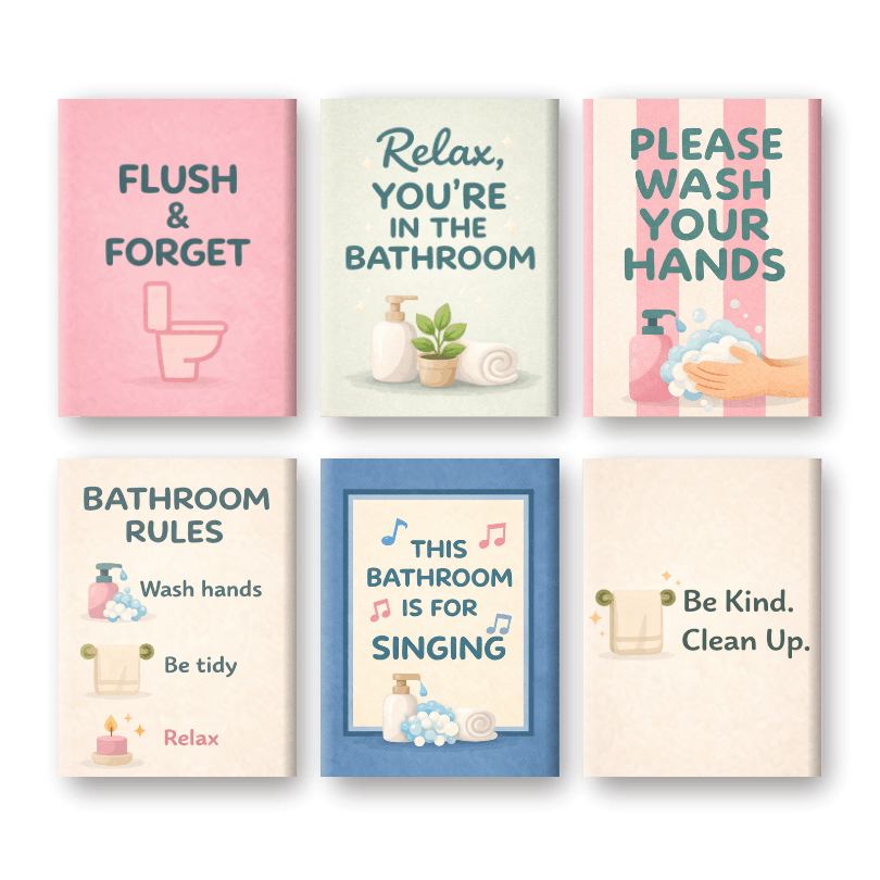 6 Mini Paintings - Bathroom Quotes Set- Paint by Numbers