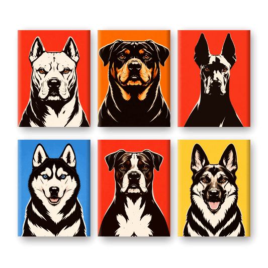 6 Mini Paintings - Pop Art Dogs Set- Paint by Numbers