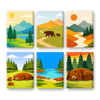 6 Mini Paintings - Bears & Landscapes Set- Paint by Numbers