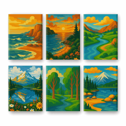 6 Mini Paintings - Beautiful Landscapes Set- Paint by Numbers