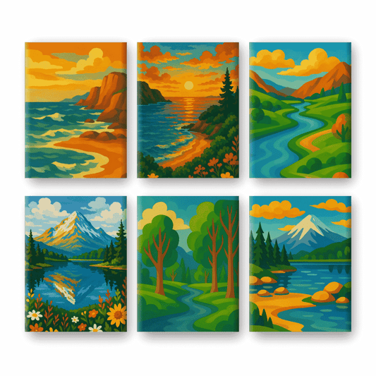 6 Mini Paintings - Beautiful Landscapes Set- Paint by Numbers